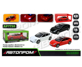 Машина мет. АВТОПРОМ арт. AP7728  1:24 Tesla model 3, батар,світло,звук,відкр.двері,короб. 28*16*12,8см.